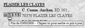 Cliquez sur le prix pour le mettre à jour